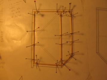 01-11-14: Construction began by building two (left and right) frames
from 1/16" balsa.